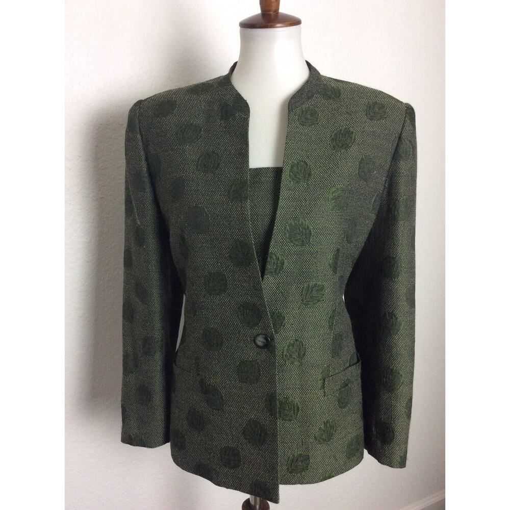 Carlisle Blazer Vintage 6/8 Top Jacket Single Breast Tweed Floral Wool Green